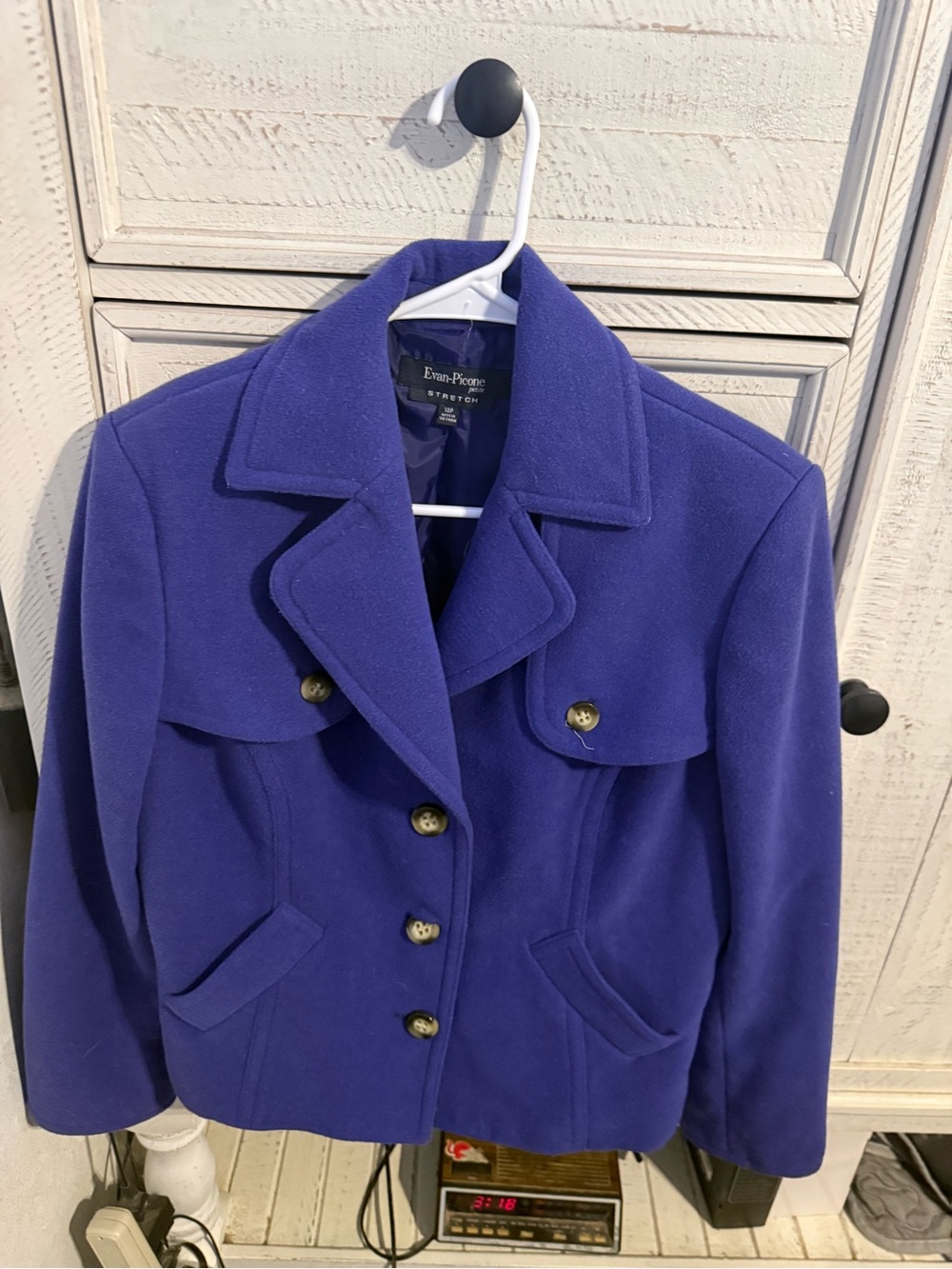 Evan Picone Royal Purple Wool-Blend Pea Coat - Picture 3 of 4